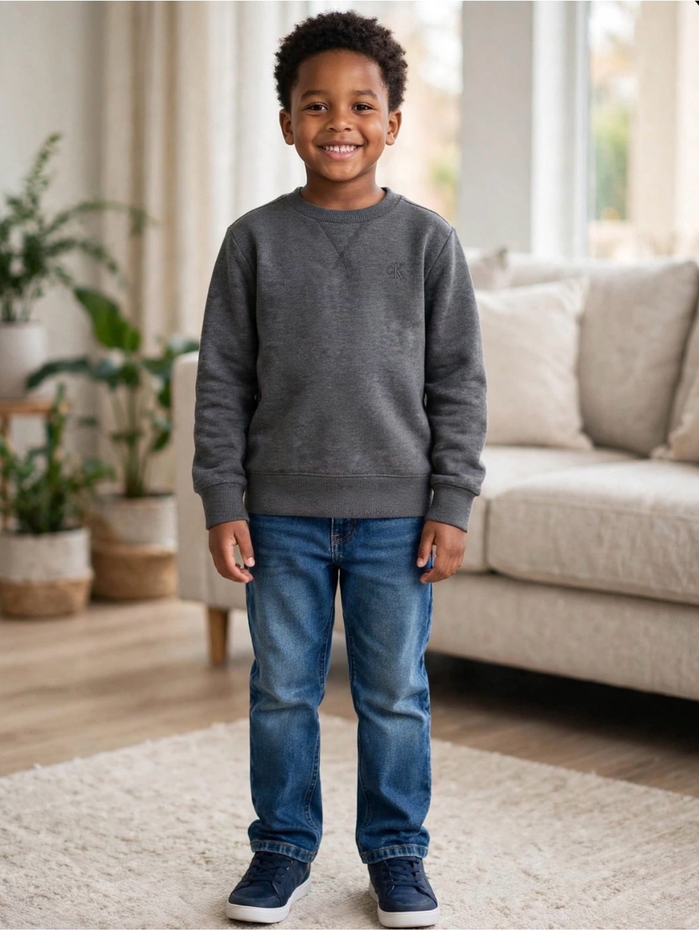 Calvin Klein Boys' Charcoal Gray Crewneck Sweatshirt